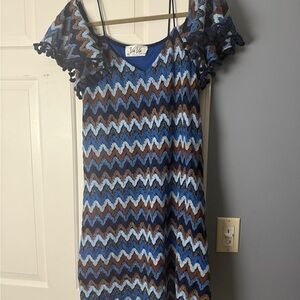 Vava by Joy Han Blue and Brown Zigzag Dress